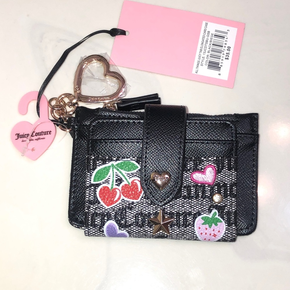 Juicy Couture Black Beige All Things Juicy Tab Elongated CC Wallet NWT